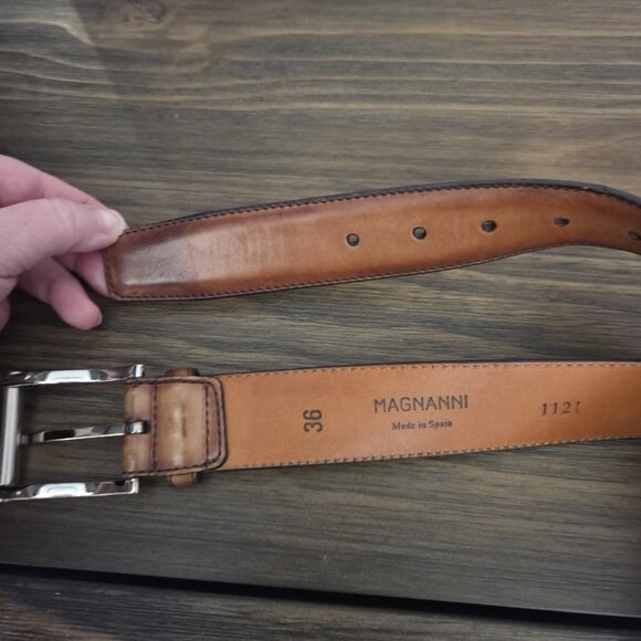Magnanni Leather Belt 1121 Cognac Brown Size 36 Made Spain Buckle Dress - Picture 13 of 16